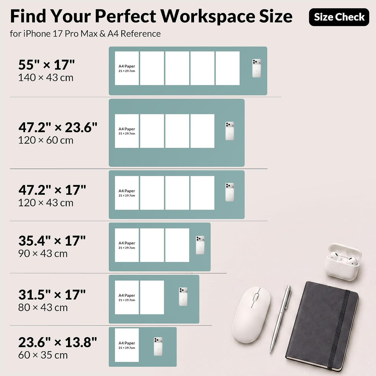 AFIING Leather Desk pad Protector, Light Blue, 35.4" x 17"