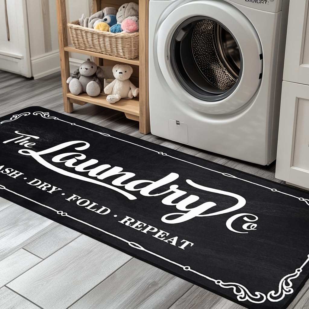 Laundry Room Rug Runner 20"X59" TPR Non Slip Farmhouse Laundry Rugs for Laundry Room Decor Washable Runner Rugs for Kitchen Floor Mudroom and Bathroom