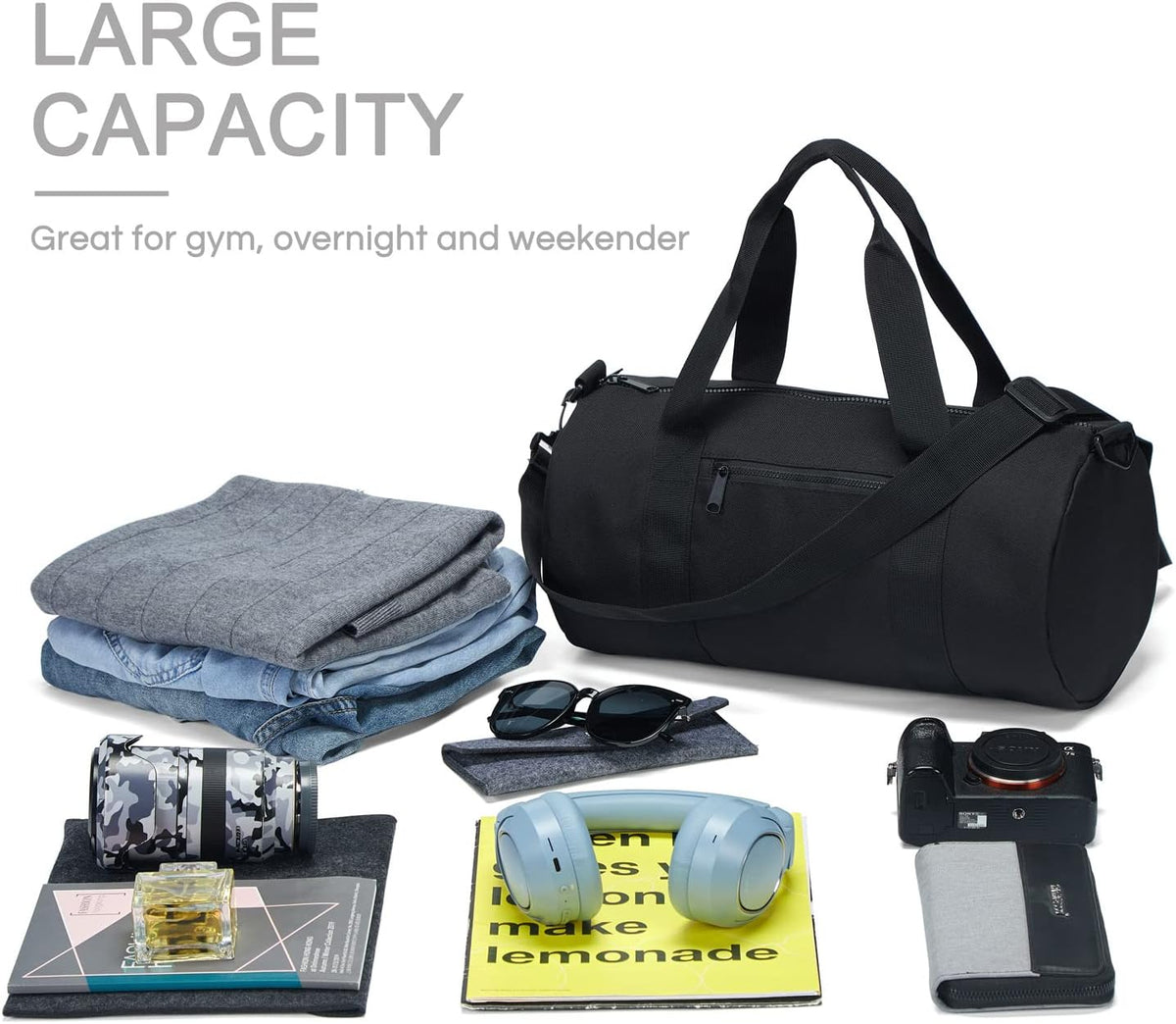 Small Gym Bag Duffel Bag for Women Men Fitness Sports Bag Workout Adjustable Detachable Shoulder Strap Lightweight Carry on Travel Duffle Bag
