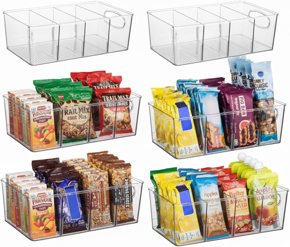 ClearSpace Plastic Pantry Organization and Storage Bins with Removable Dividers – Perfect Kitchen Organization or Kitchen Storage – Refrigerator Organizer Bins, Cabinet Organizers (2 Pack)