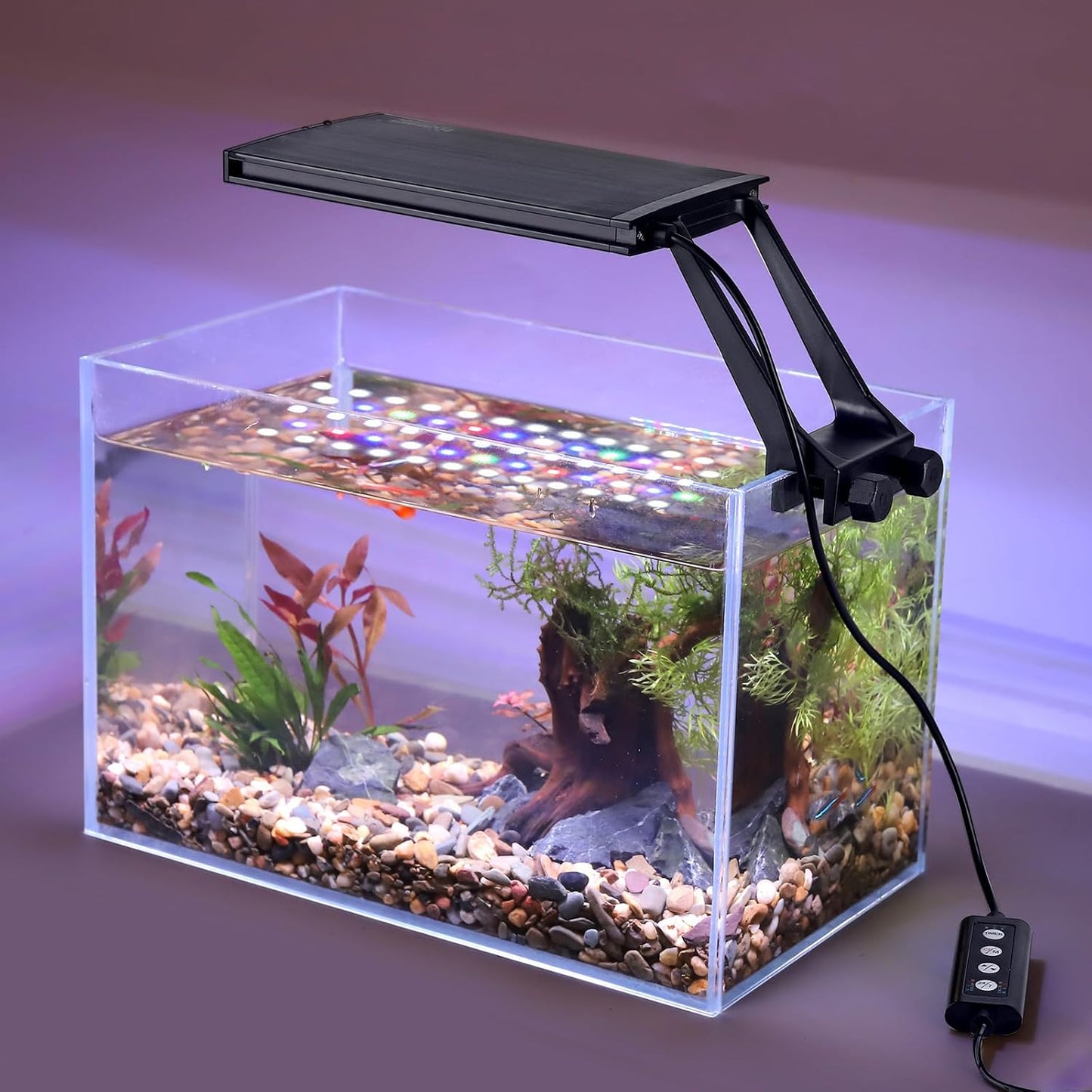 hygger Clip On 24/7 Lighting Aquarium LED Light,Sunrise-Daylight-Moonlight and DIY Mode, Adjustable Timer/Brightness Fish Tank Light with 7 Colors for Planted Tank (14W for 12~20in Tank)