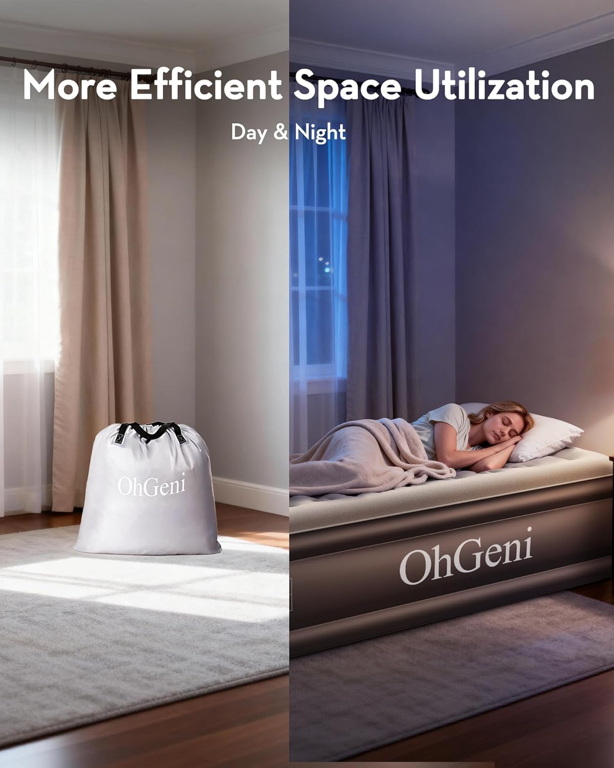 OhGeni Twin Air Mattress with Built in Pump, Blow up Mattresses, Comfortable Sleep Solution for Guests, 18" Raised Colchones Inflables Airbed, Ideal for Home Use and Outdoor Camping