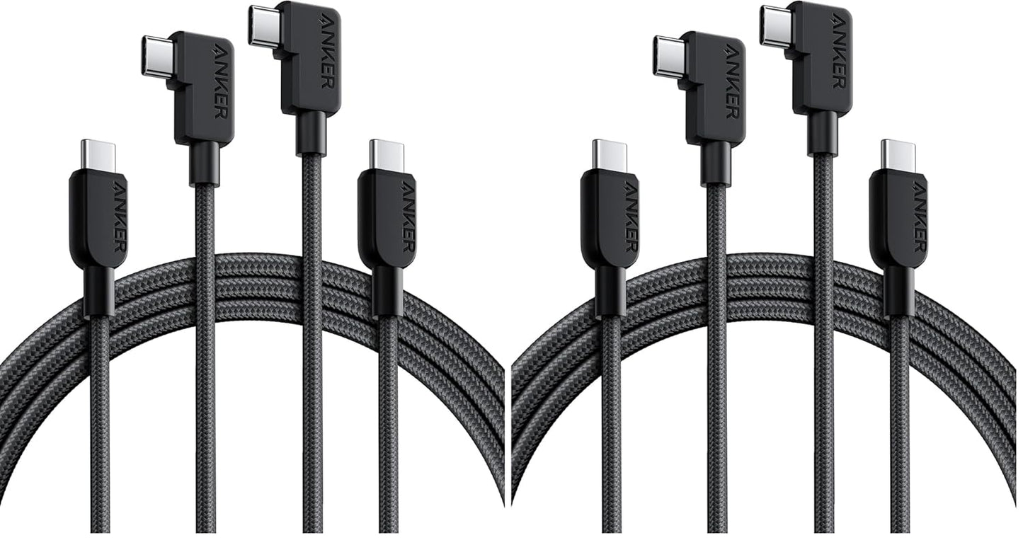 Anker USB C to USB C Right Angle Cable, 240W 90 Degree Type-C Braided Charging Cord for iPhone 17 Series and More (2Pack 6FT Black)