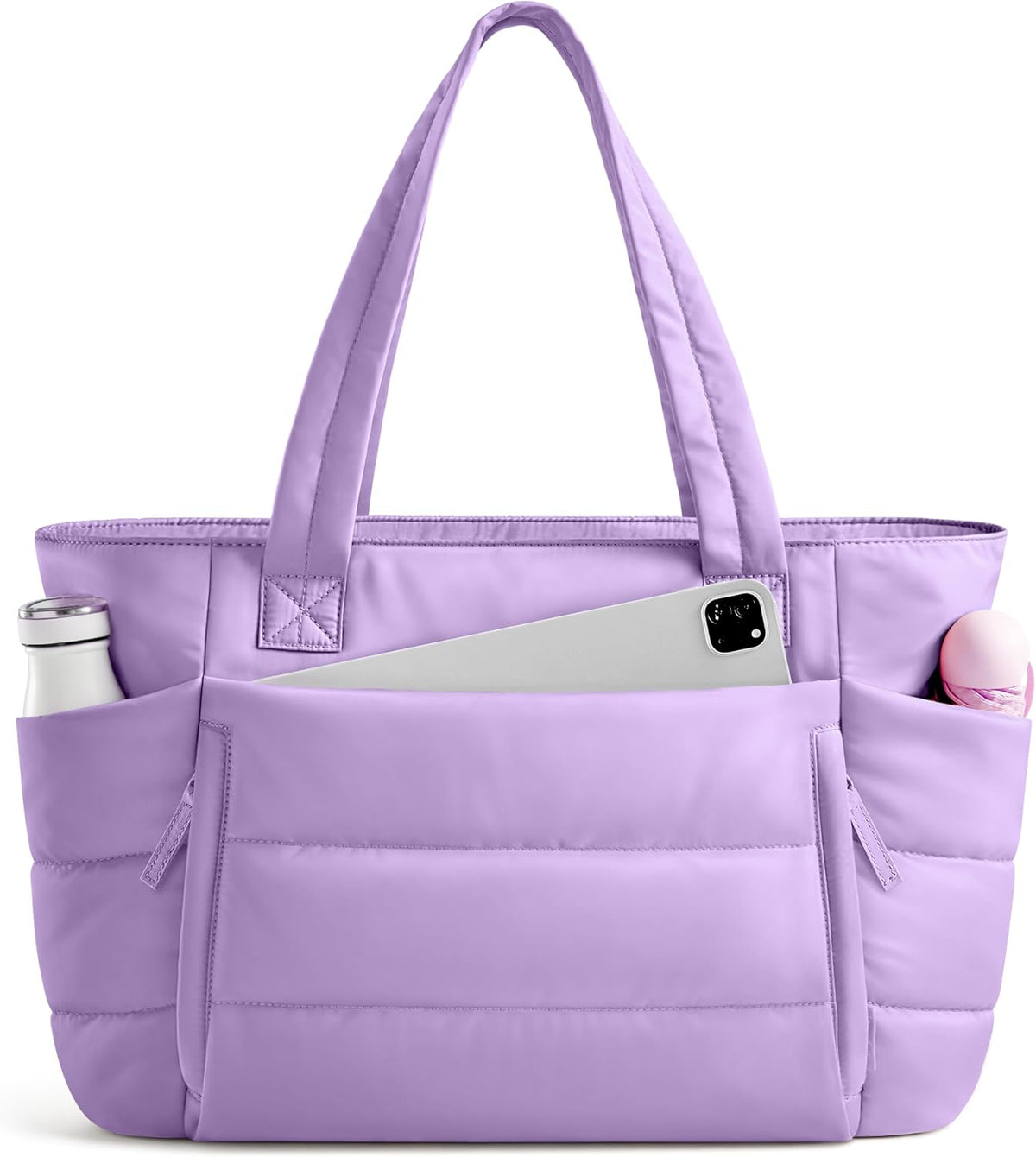 Uselike Tote Bag for Women with Zipper, Quilted Puffer Tote Bag with Compartments, Lightweight Puffy Work Bags for Women