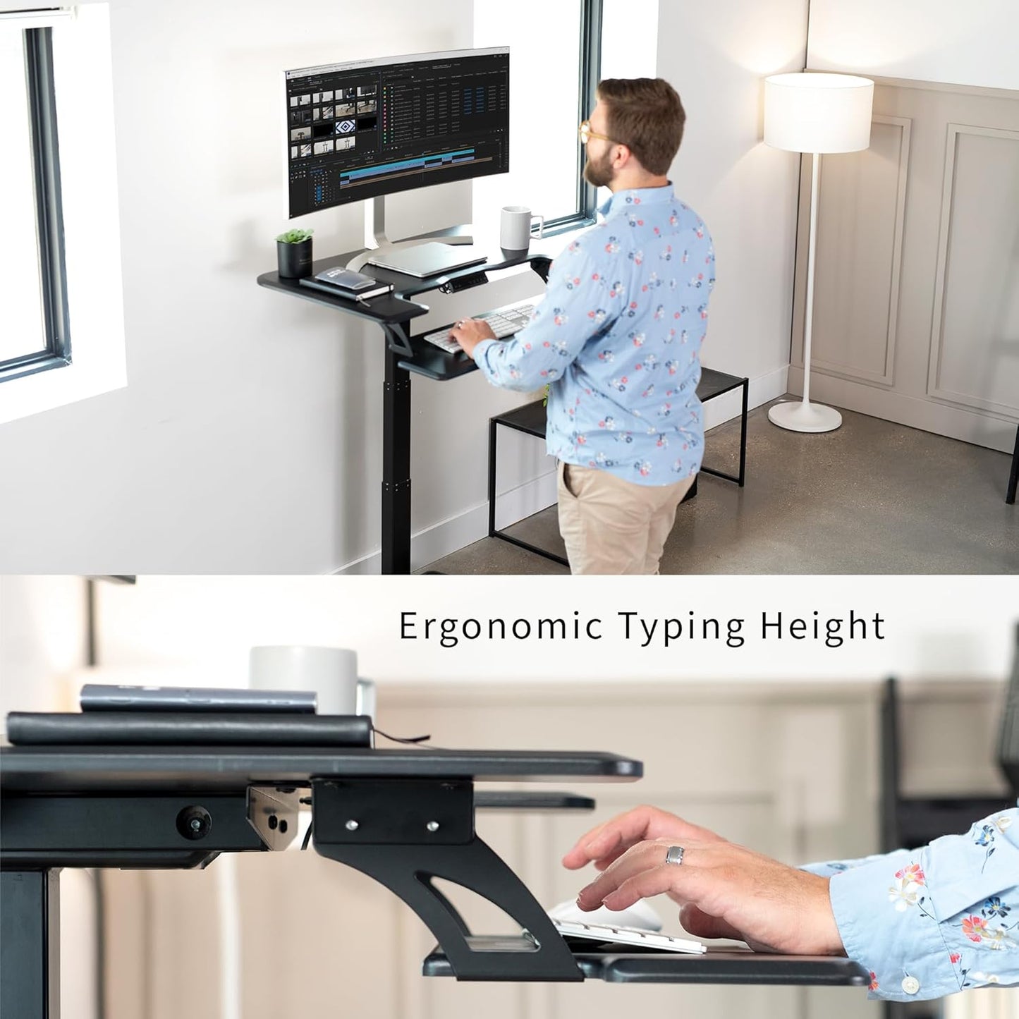 VIVO Black Electric Mobile Height Adjustable 36 inch Dual Platform Standing Desk with Wheels, Rolling Small Space Table, Sit Stand Workstation, DESK-V111VT