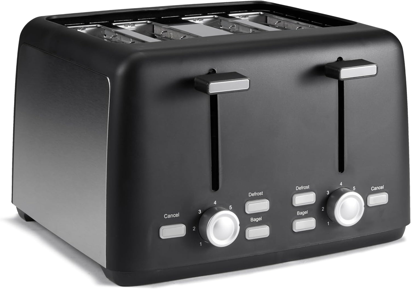 Amazon Basics 2 Slice Toaster, Extra Wide Slots for Bagels, 6 Browning Settings, Removable Crumb Tray, Defrost/Cancel/Bagel Buttons, Cord Wrap, 900W, Black & Silver