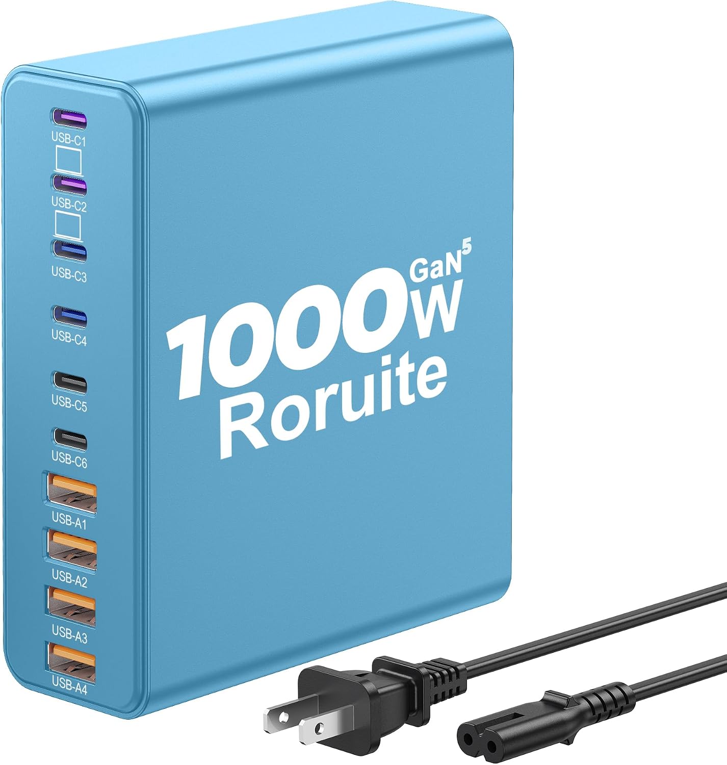 1000W USB C Charging Station, 120W PD GaN5 Super Fast USB C Charger Block | Roruite Type C for PC Laptop MacBook Pro/Air 10 Port Charger Compatible with iPhone 17 16 15 14 13 12 Pro Max, iPad, Galaxy