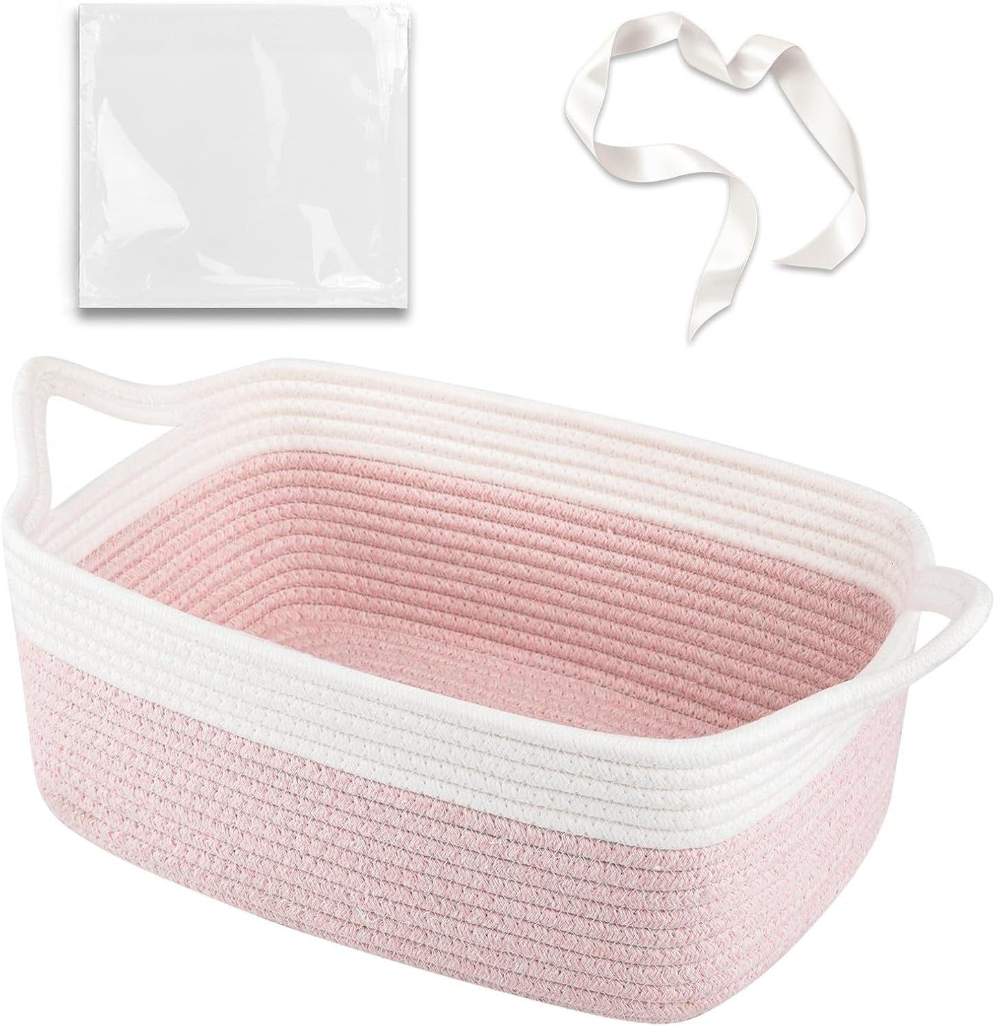 OIAHOMY Woven Basket, Gift Basket Empty with Gift Bags and Ribbons, Rope Baskets for Baby Showers, Storage Baskets with Handles for Nursery, Pet Toy Organizer- Black