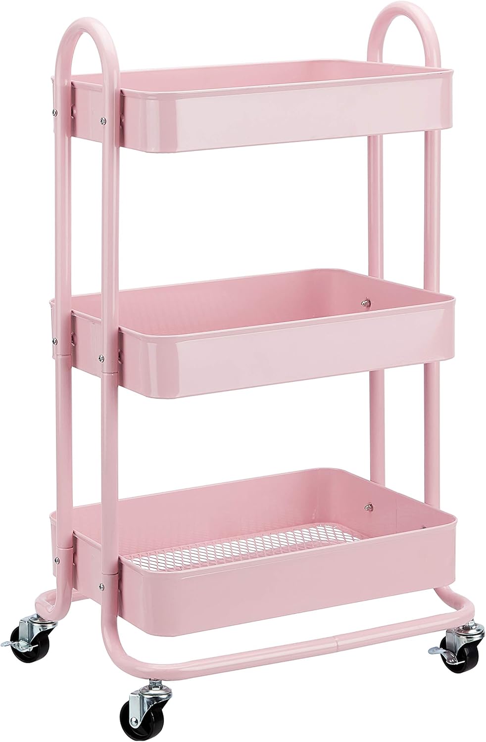 Amazon Basics 3-Tier Rolling Utility Cart, Storage Organizer, Lockable Wheels, Multifunctional Storage, Portable Mobile Shelving Unit, White