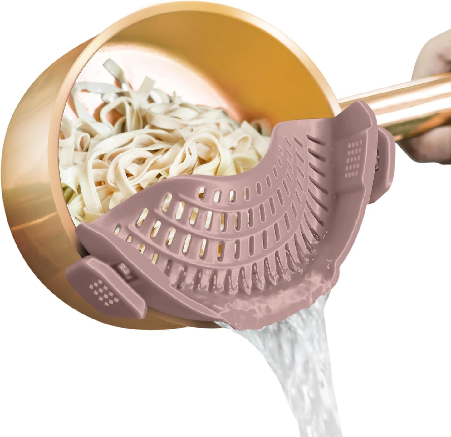 AUOON Clip On Strainer Silicone for All Pots and Pans, Pasta Strainer Clip on Food Strainer for Meat Vegetables Fruit Silicone Kitchen Colander