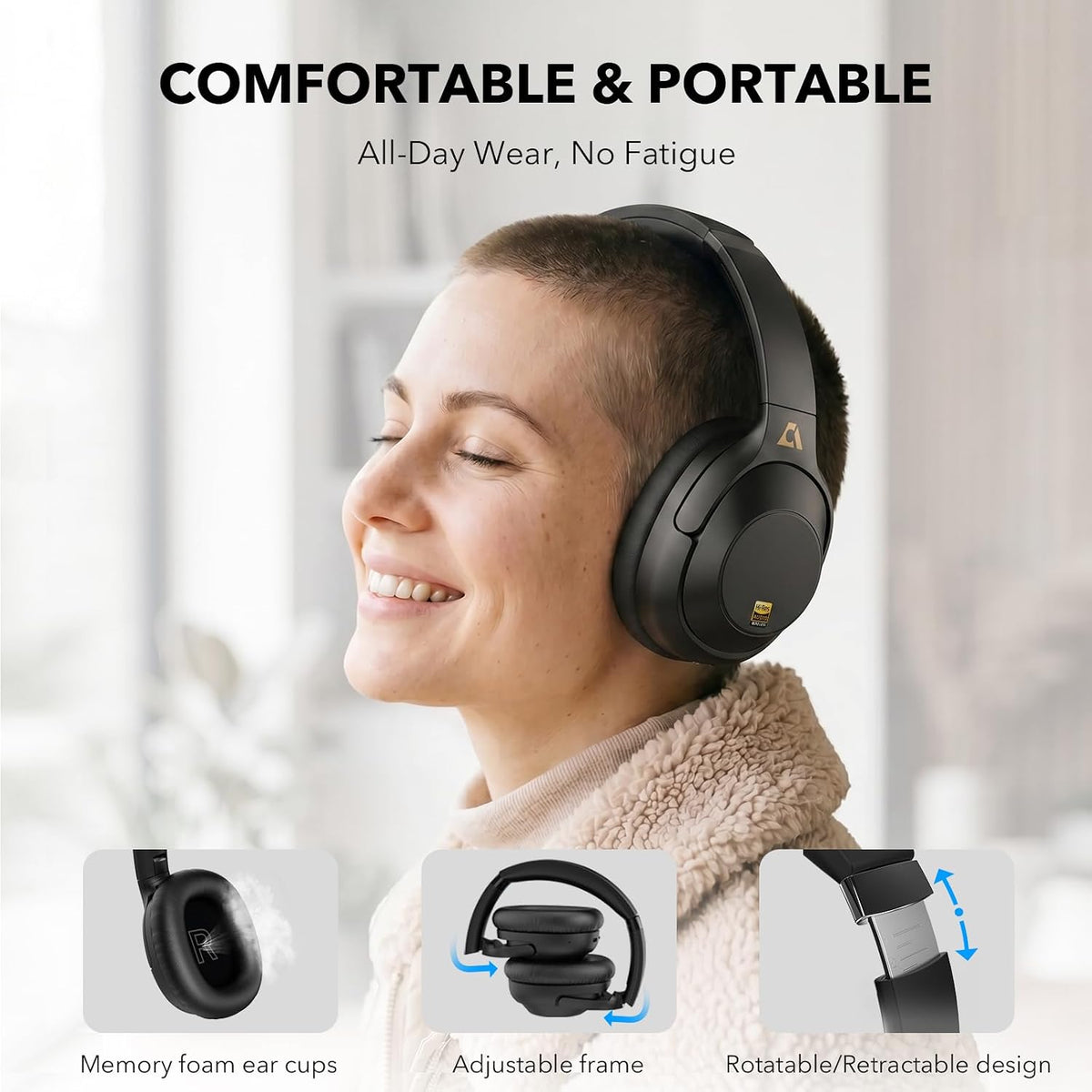 Bluetooth 6.0 Hybrid Active Noise Cancelling Headphones for Airplane Travel
