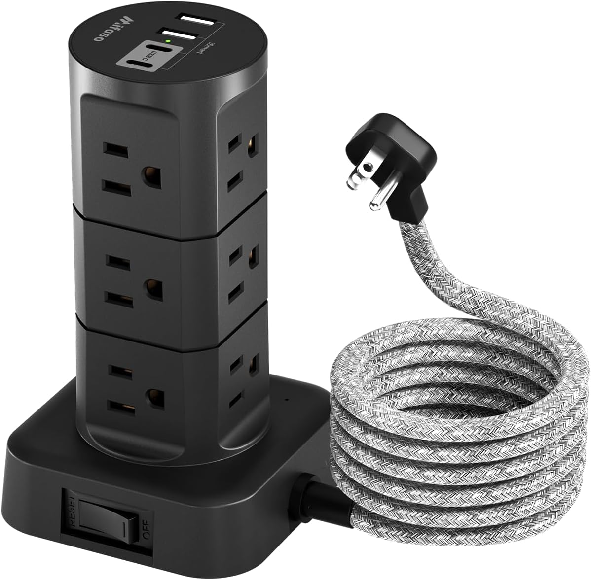 Power Strips with Surge Protection, Flat Plug Power Strip with 12 Outlets 4 USB Ports, Charging Station Tower 1875W/15A 1080J 6Ft Extension Cord with Multiple Outlets, Office Supplies, Dorm Essentials