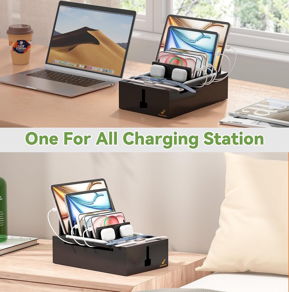 Pezin & Hulin Bamboo Charging Station-Black, (No USB Charger and Cables)