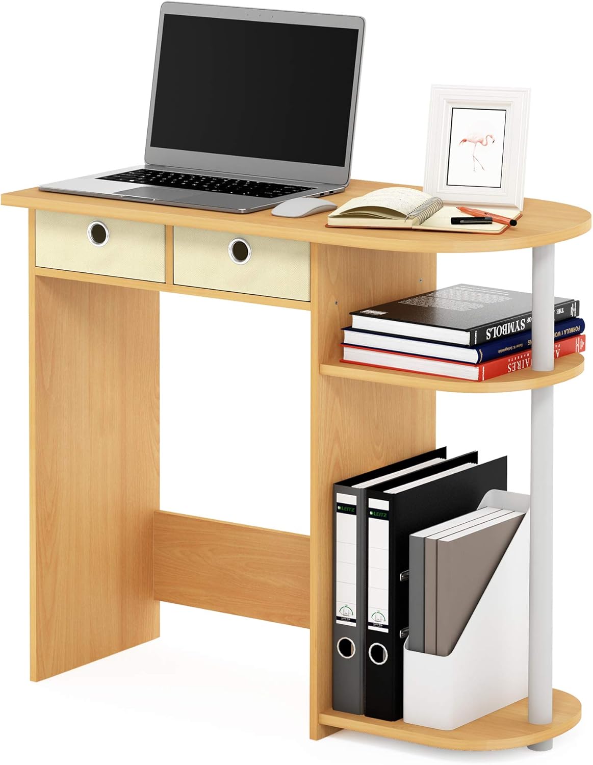 Furinno GO GREEN Desk, 31.5" Wide Gaming Desk with 2 Side Shelves and Storage Bins, Computer Desk, Office Desk for Home Office, Study Room, Dorm, Bedroom, Black