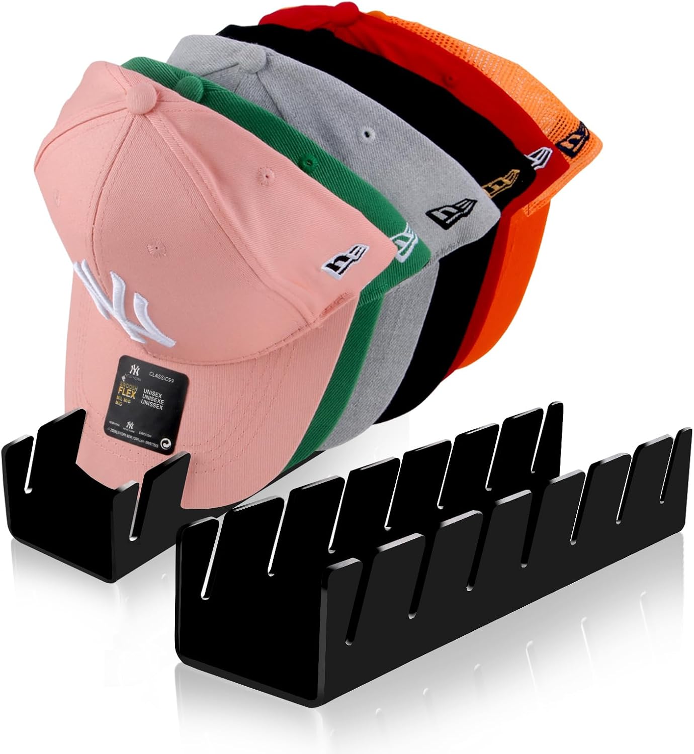 Hat Stand for Baseball Caps, 2 Pack No Install Acrylic Hat Organizer for 14 Baseball Caps Storage Organizer, Hat Racks Hat Holder Display and Organization for Closet, Bedroom, Dresser (Clear-2Pack)