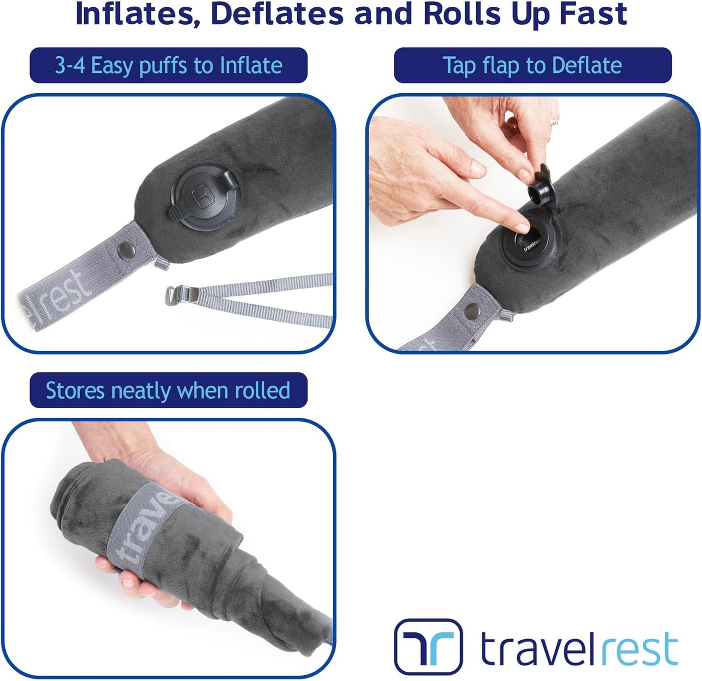 TRAVELREST All-in-One Travel Neck Support & Body Pillow - Airplane Pillow for Long Flight Comfort, Travel Essentials, Sleeping Accessories, Memory Foam, Headrest Support Seat for Car (Grey)
