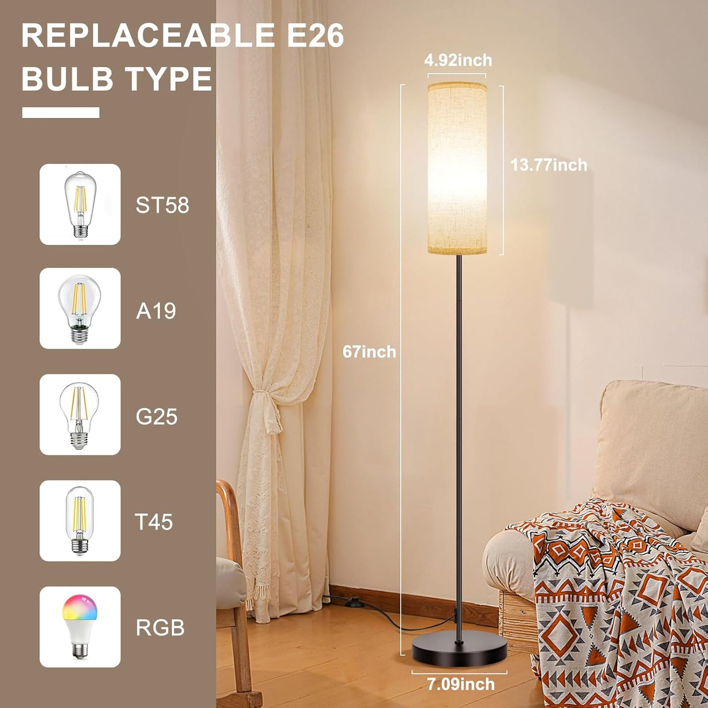 FRIDEKO HOME Floor Lamp, 9W 800LM Color Changing Smart Lamp with Music Sync, App & Remote Control, Adjustable Brightness & Color Temperature Standing Light for Living Room Bedroom Gaming, Beige Shade