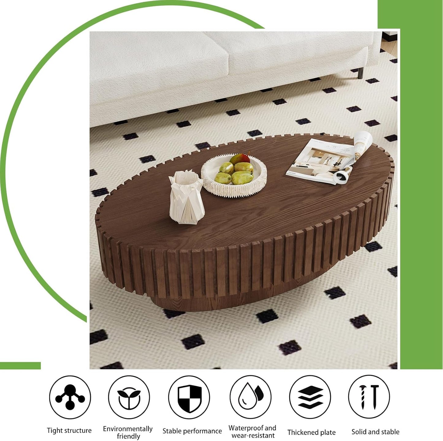 Handmade Wood Oval Coffee Table (Walnut 43.3 in) | Contemporary Style for Living Room, Pedestal Design & Easy Assembly