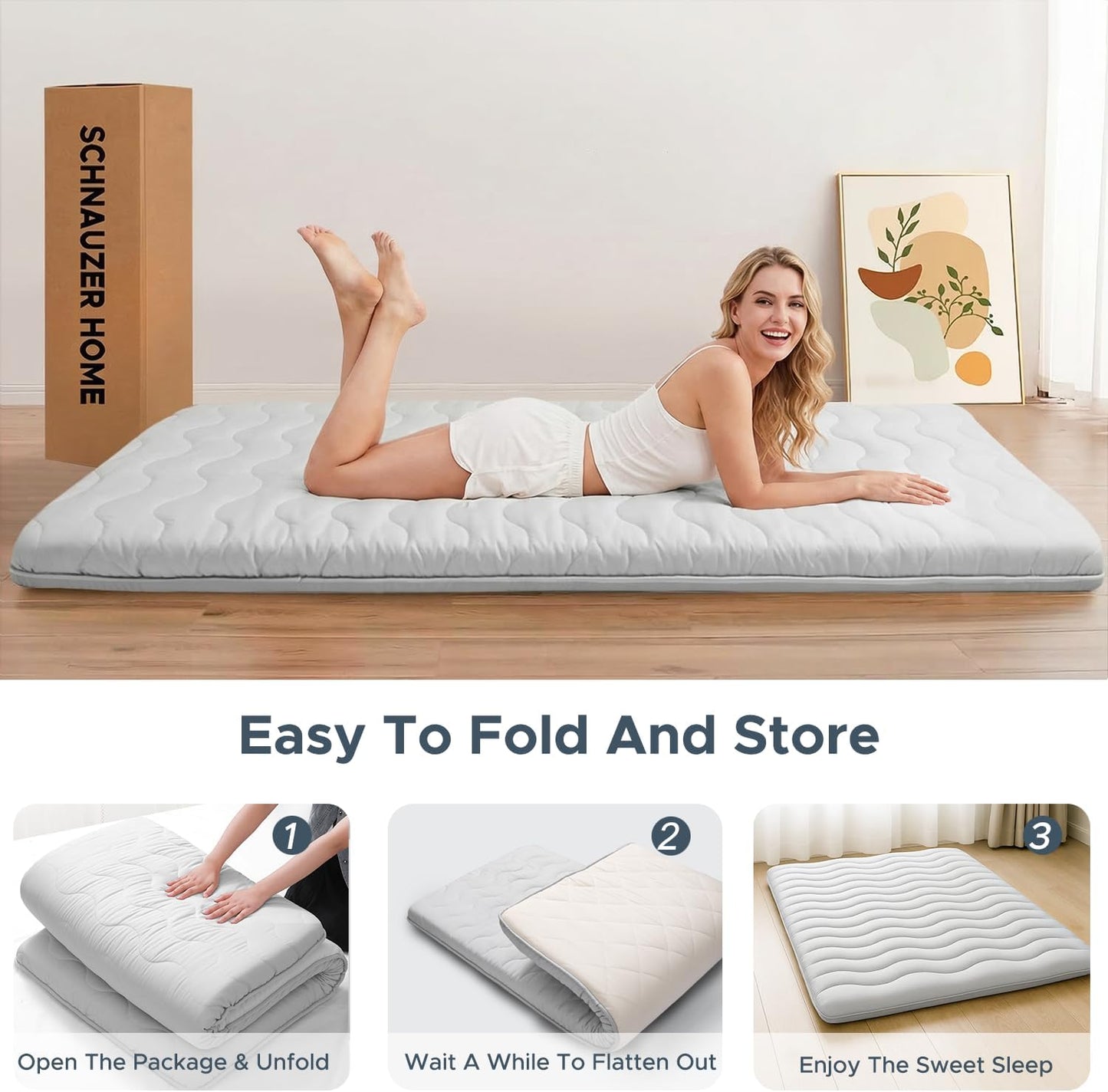 Japanese Futon Floor Mattress, 100% High Density Comfortable Foam, 3.5" Thicken Foldable Mattress Tatami Mat Sleeping Pad, Ideal for Comfort and Support, Kids Floor Lounger Pillow Bed Sofa (Twin)