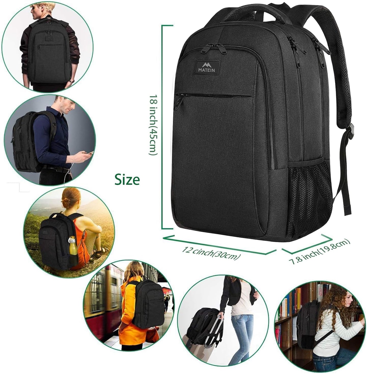 MATEIN Business Laptop Backpack, 15.6 Inch Travel Laptop Bag Rucksack, Water-Resistant Bag Daypack for Work College Computer Men Women Backpack, Black