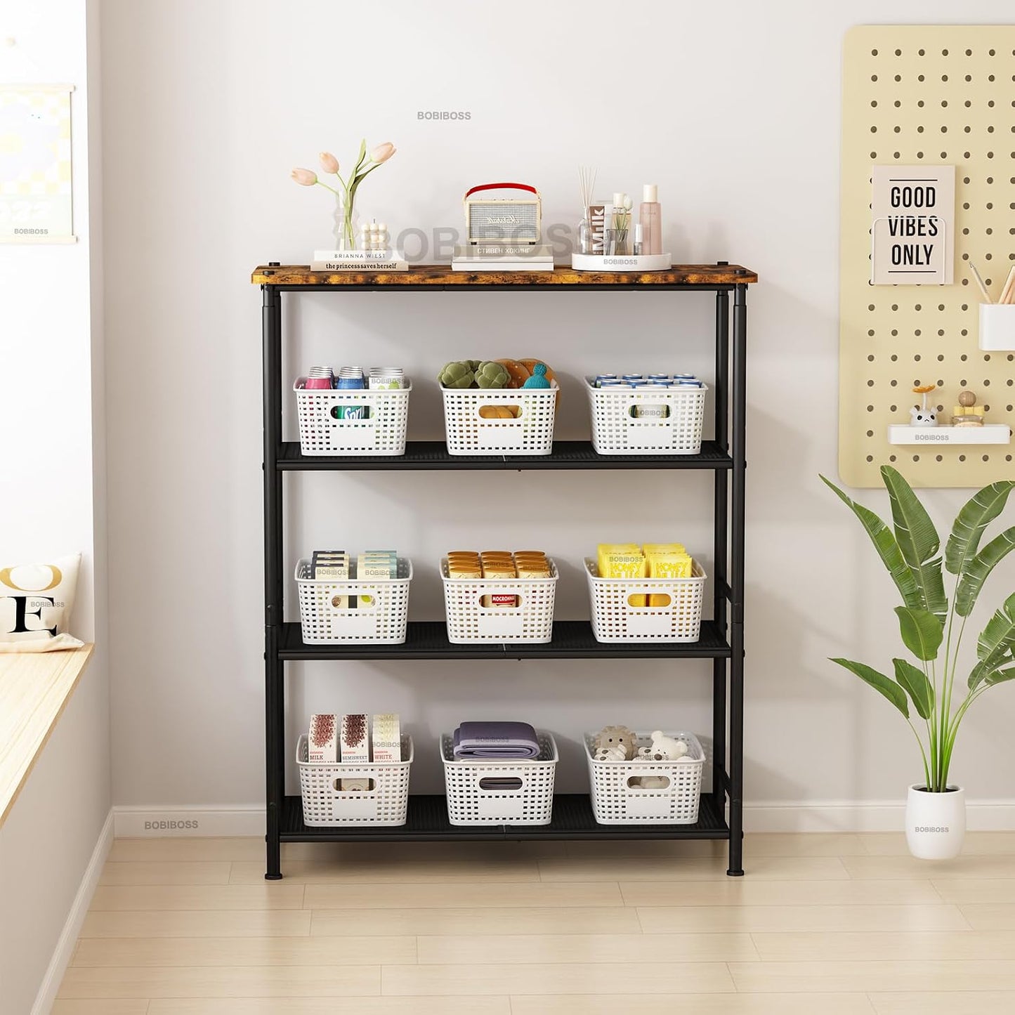 White Plastic Storage Baskets with Lids 10 Pack Stackable Storage Bins Containers for Shelves Organizing, Cute Decorative Storage Boxes for Classroom, Playroom, Closet, Pantry