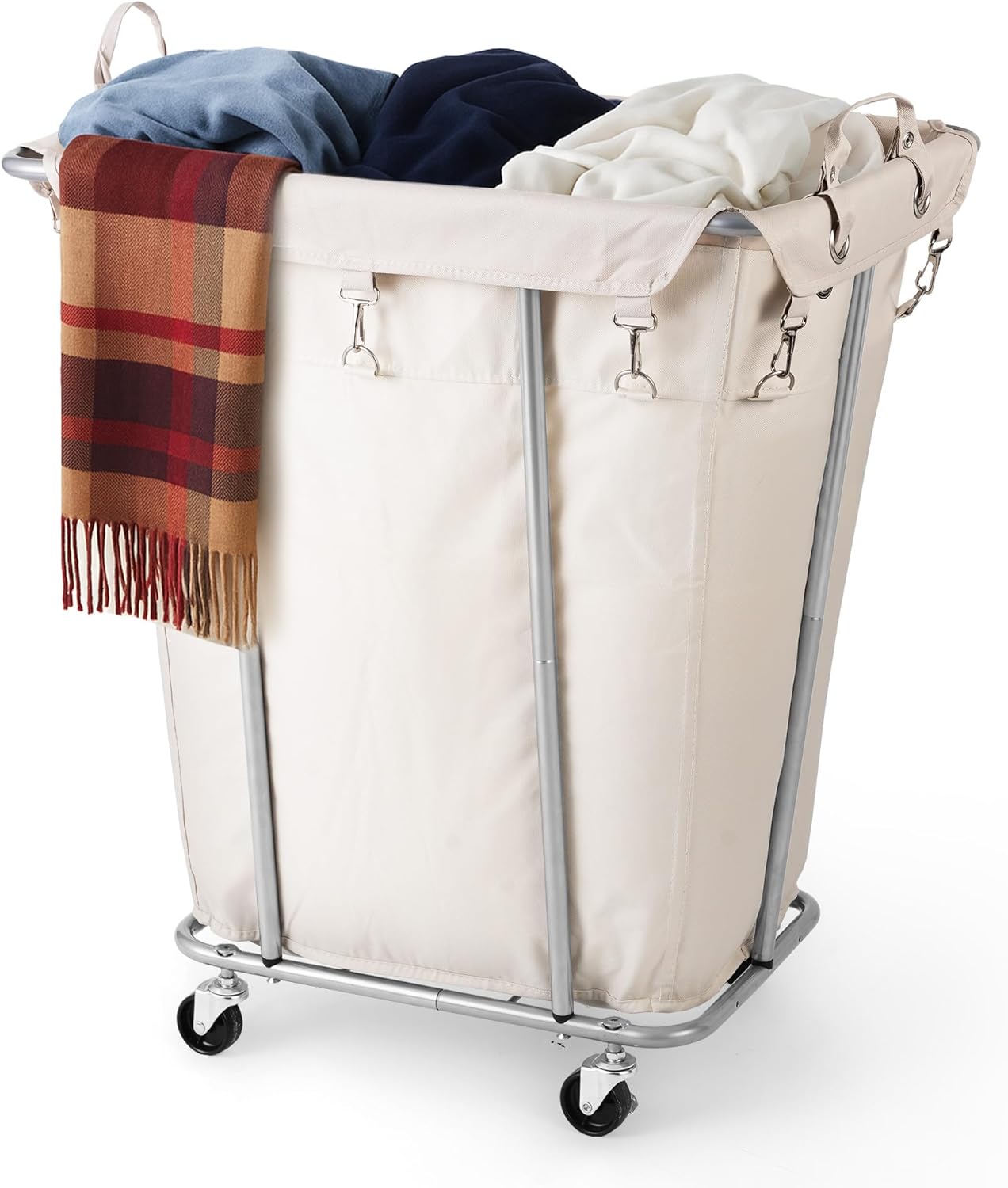 PLKOW Laundry Sorter 3 Section, 220L Large Laundry Cart with Wheels 3 Hamper Laundry Sorter with Steel Frame and Removable Bag, Rolling Laundry Cart for Home, Laundry Room, Hotel, 6 Bushel