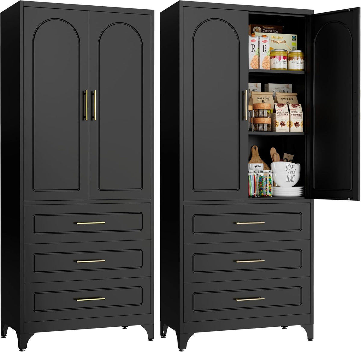 SteeLoong 90" H Kitchen Pantry Cabinet, Metal Storage Cabinet with Drawer