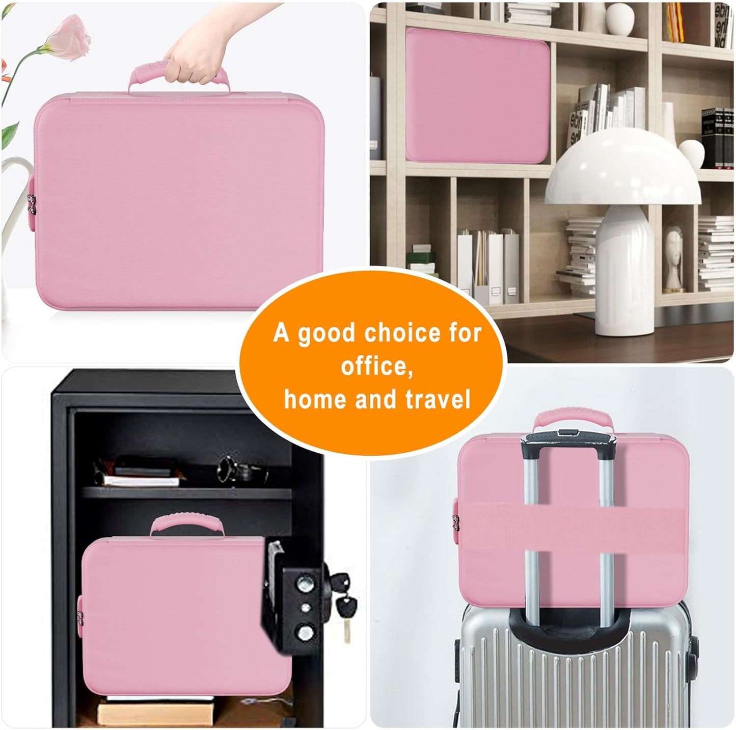 DocSafe 5200°F Document Organizer with Lock,Upgraded Heat Insulated Fireproof&Waterproof Box 8 Layers File Organizer,Portable Home Travel Safe Storage for Important Documents, Files,Pink (Soft)