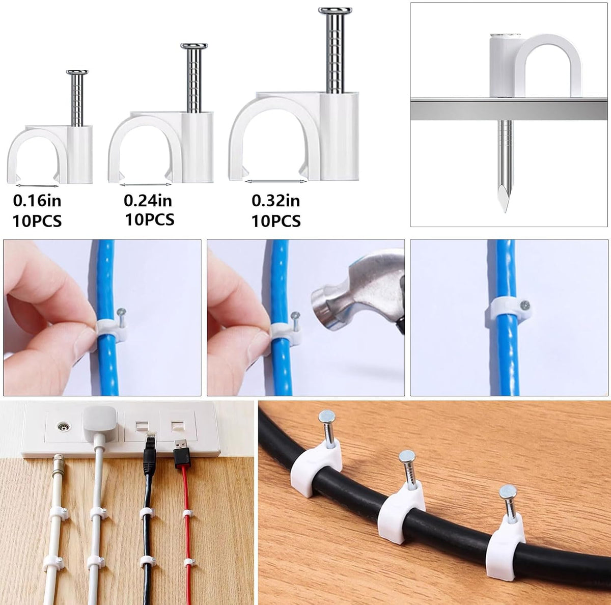 ELII 328Pcs White Cable Management Kit, 8 Magnetic Cable Clips