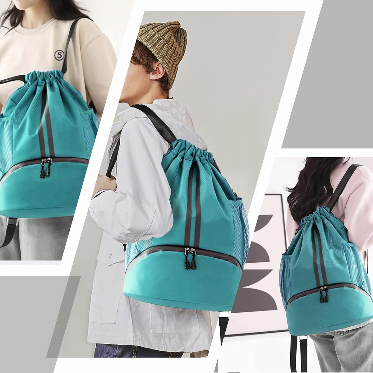 Hoedia Sports Drawstring Backpack - Swim Gym Bag for Women and Men