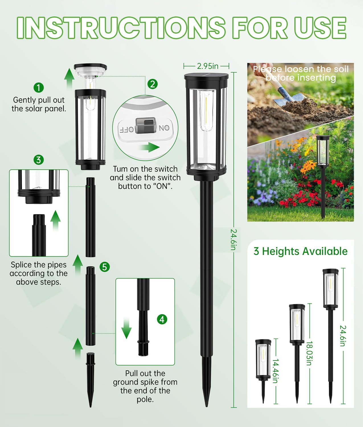BITPOTT Bright Solar Pathway Lights Outdoor, 8 Pack Solar Garden Lights for Outside Waterproof IP65, Auto On/Off Outdoor Light for Yard Garden Lawn Walkway Driveway Landscape Lighting
