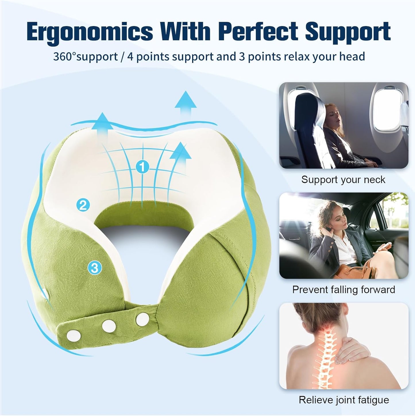 Cirorld Neck Pillow for Traveling, Travel Pillows for Airplanes,100% Pure Memory Foam Travel Neck Pillow, Adjustable Flight Pillow, Portable Plane Accessories with Eye Mask, Earplugs, Carry Bag