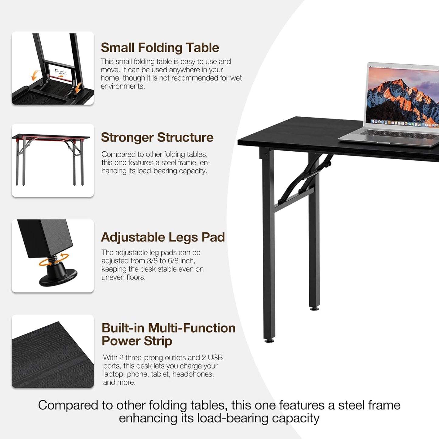 TEMI Small Computer Desk Folding Table - 35.8" Foldable Office Desk, No Assembly, Perfect for Small Spaces in Bedroom, or Apartment, Portable Mini Desk or Study Table Compact Design, Dark Oak