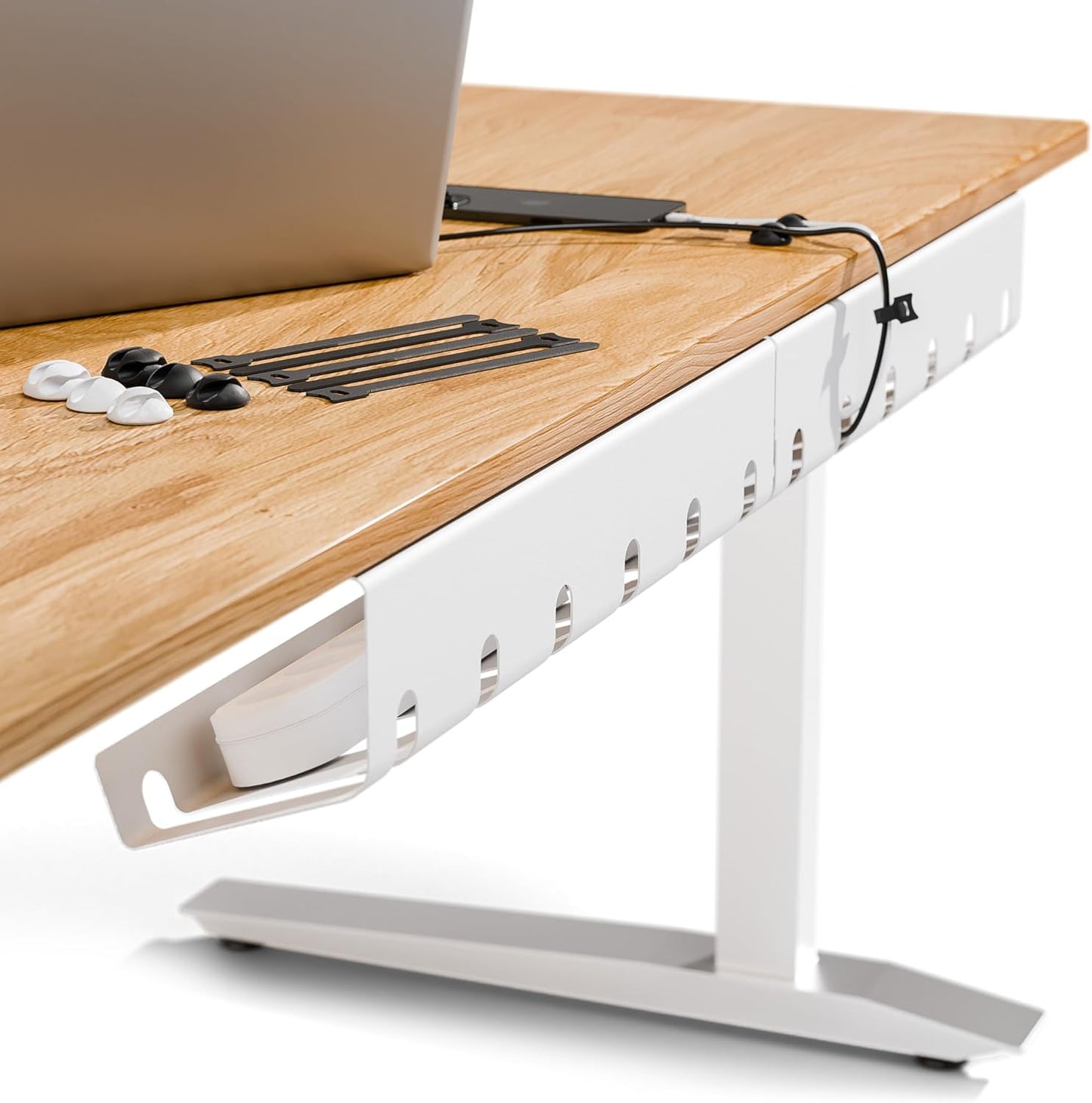 PAMO Cable Management Under Desk, Set of 3 - Grey/Silver | Easy under-table mounting keeps cables organized, includes 10 cable ties for a clean and tidy office or home workspace.