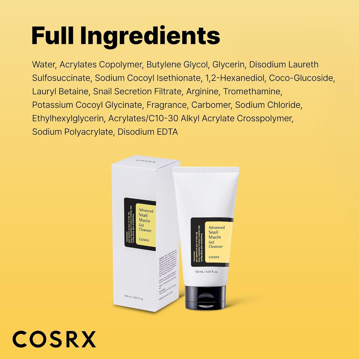 COSRX Advanced Snail Mucin Gel Cleanser, 5.07 Fl Oz / 150 mL, Rich Daily Deep Cleansing Gel Cleanser for Dull, Dry & Sensitive Skin, Korean Skin Care, Korean Face Wash