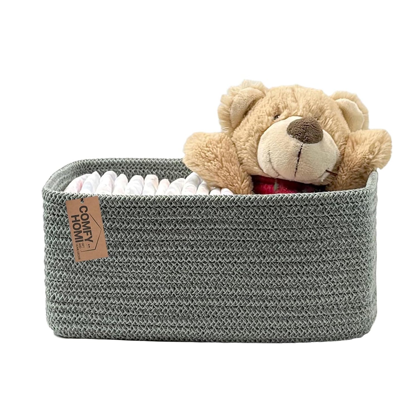 COMFY-HOMI 13" x 8.5" x 5.1" Storage Baskets for Organizing | Cotton Rope Woven Basket | Toy Storage Bin Box | Basket for Shelves, Closet Organizer Bin, Decorative Closet Shelf, 1 Pack