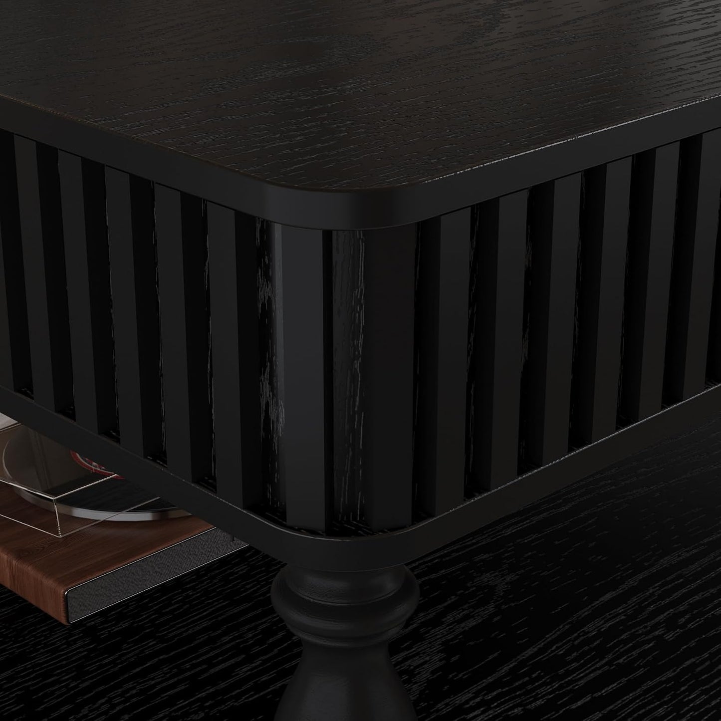 31.5 Inch Square Lift Top Coffee Table with Hidden Storage, 2 Tier Wooden Square Fluted Coffee Table with Open Shelf & Sculpted Legs, Retro Center Table for Living Room, Apartment, Home Office, Black