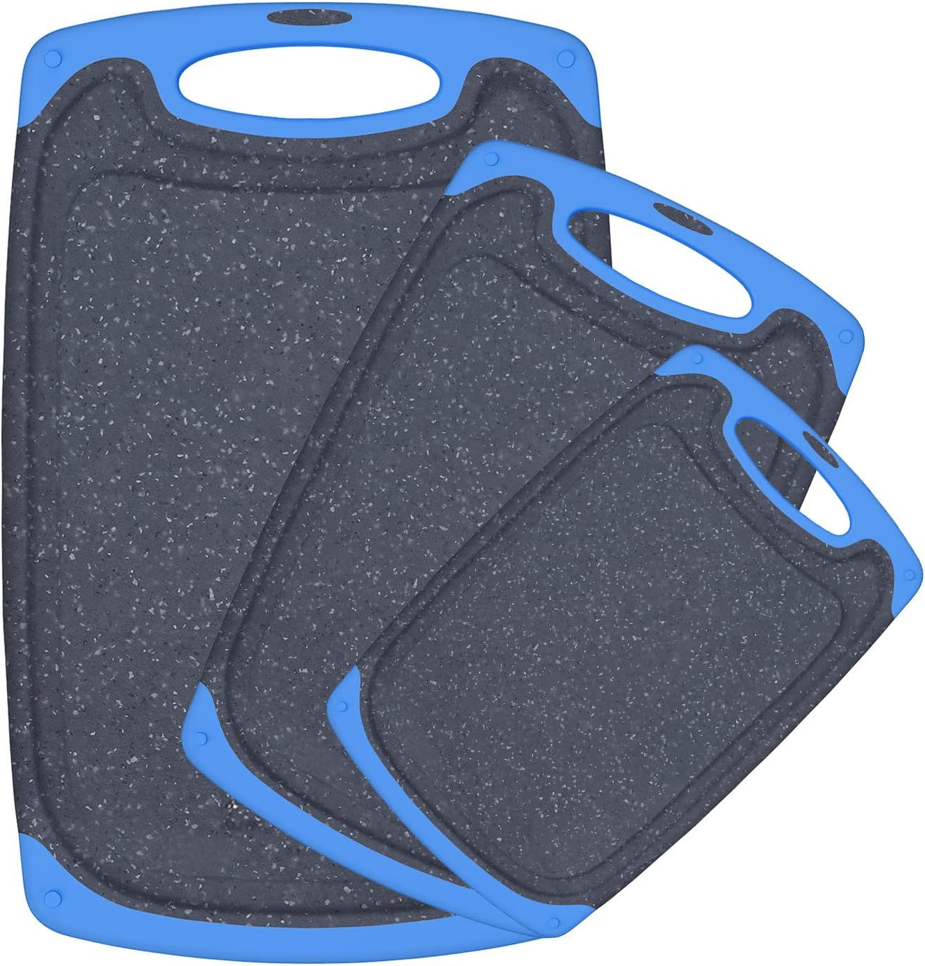 Plastic Cutting Board, 3 Pieces Dishwasher Safe Cutting Boards with Juice Grooves, Easy Grip Handle, Non-Slip, with Grinding Area for Grinding Garlic and Ginger(aqua)
