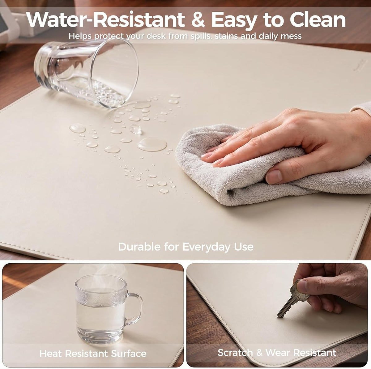 Large Desk Pad Non-Slip Desk Mat Protector for Keyboard Mouse Waterproof Vegan Leather Surface Faux Leather Laptop Mat Smooth Mouse Pad Premium Gift Tube Creamy White 39" x 17"