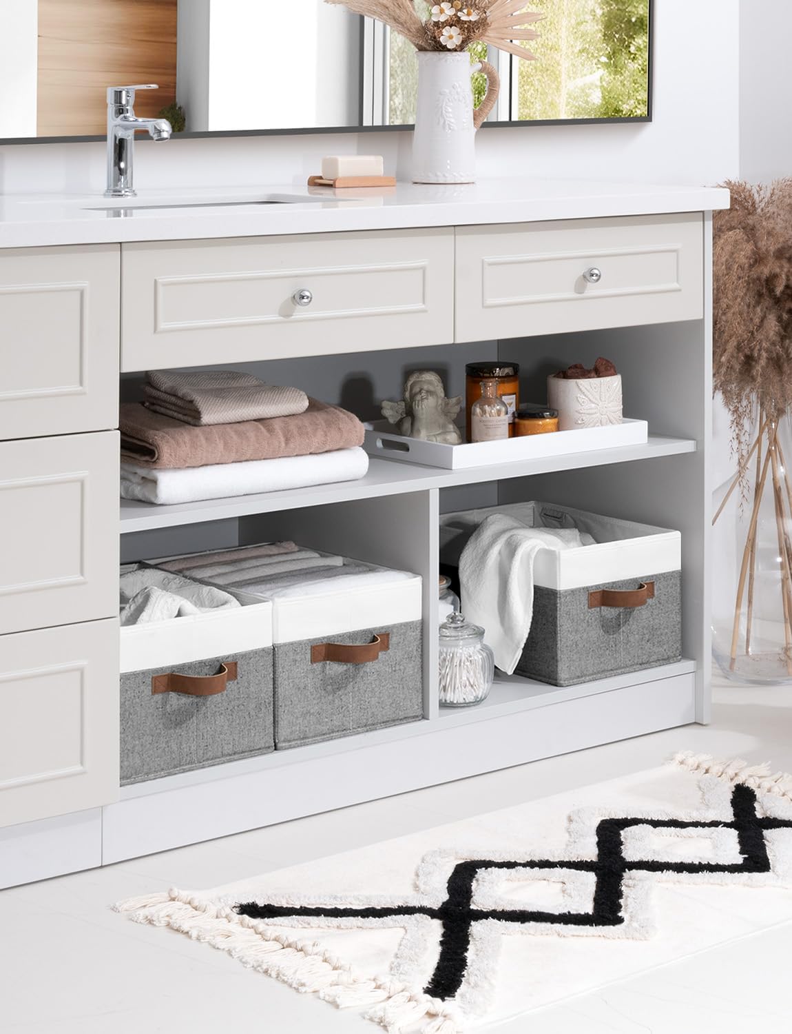 StorageWorks Closet Storage Bins, Gray&White, Large, 3-Pack | Fabric Shelf Baskets, Closet Organizers and Storage Basket, Foldable Storage Bins for Shelves, Clothes Storage Bins