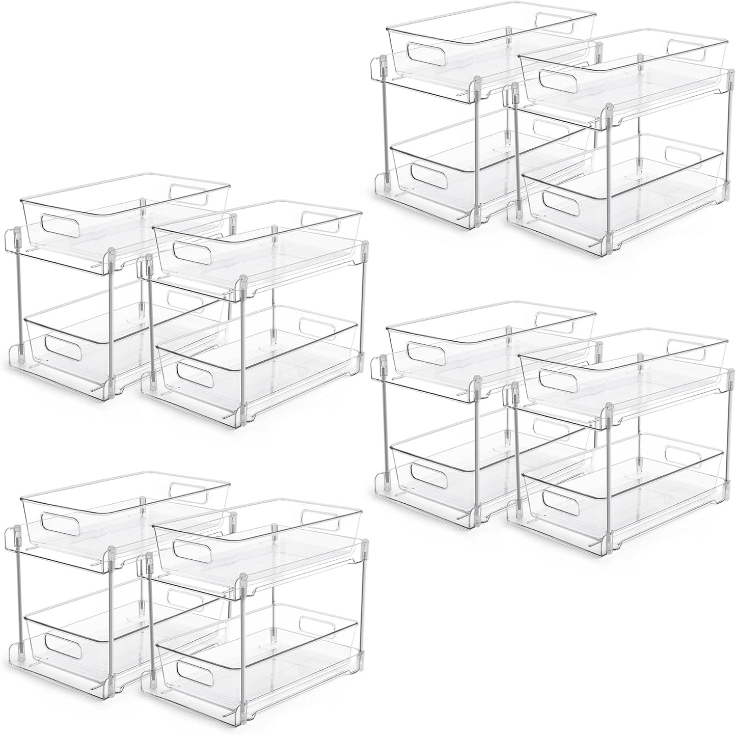 Vtopmart 2 Tier Bathroom Storage Organizer, 2 Pack Clear Under Sink Organizers Vanity Counter Container, Cabinet Drawers Bins, Pull-Out Organization with Track for Pantry, Kitchen