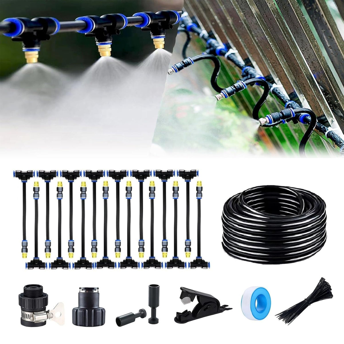 Update Drip Irrigation Kit, 82FT Automatic Watering System with 20 Replaceable 360° Bendable Sprayers, Atomizing Copper Nozzles for Garden, Plant, Lawn, Patio and Yard.(20)