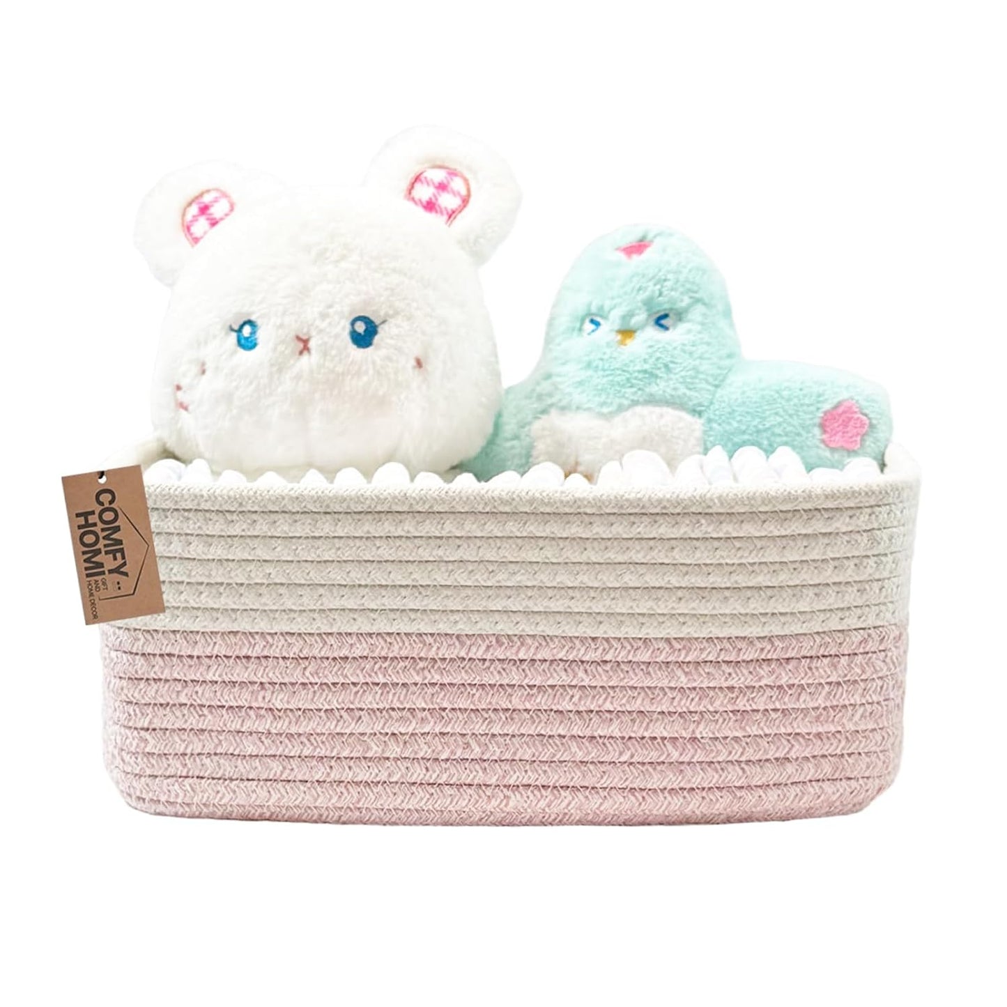 COMFY-HOMI Cotton Rope Woven Basket with Handles for Shelves,Toys,Book, Cloth Storage Baskets Bin for Organizing- 1 PCSToy Decorative Organizer for Living Room, Bathroom