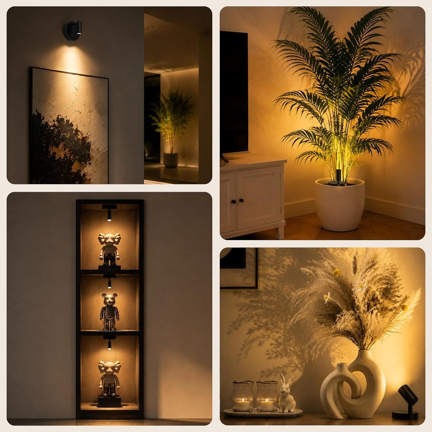 GOODEA Spotlights Indoor with Remote, 5500mAh Rechargeable Battery Plant Spotlight Indoor, Wireless Uplighting with 3 Colors & 24H Cycle Timer, Picture Light for Painting(2 Pack 5500mAh, Black)