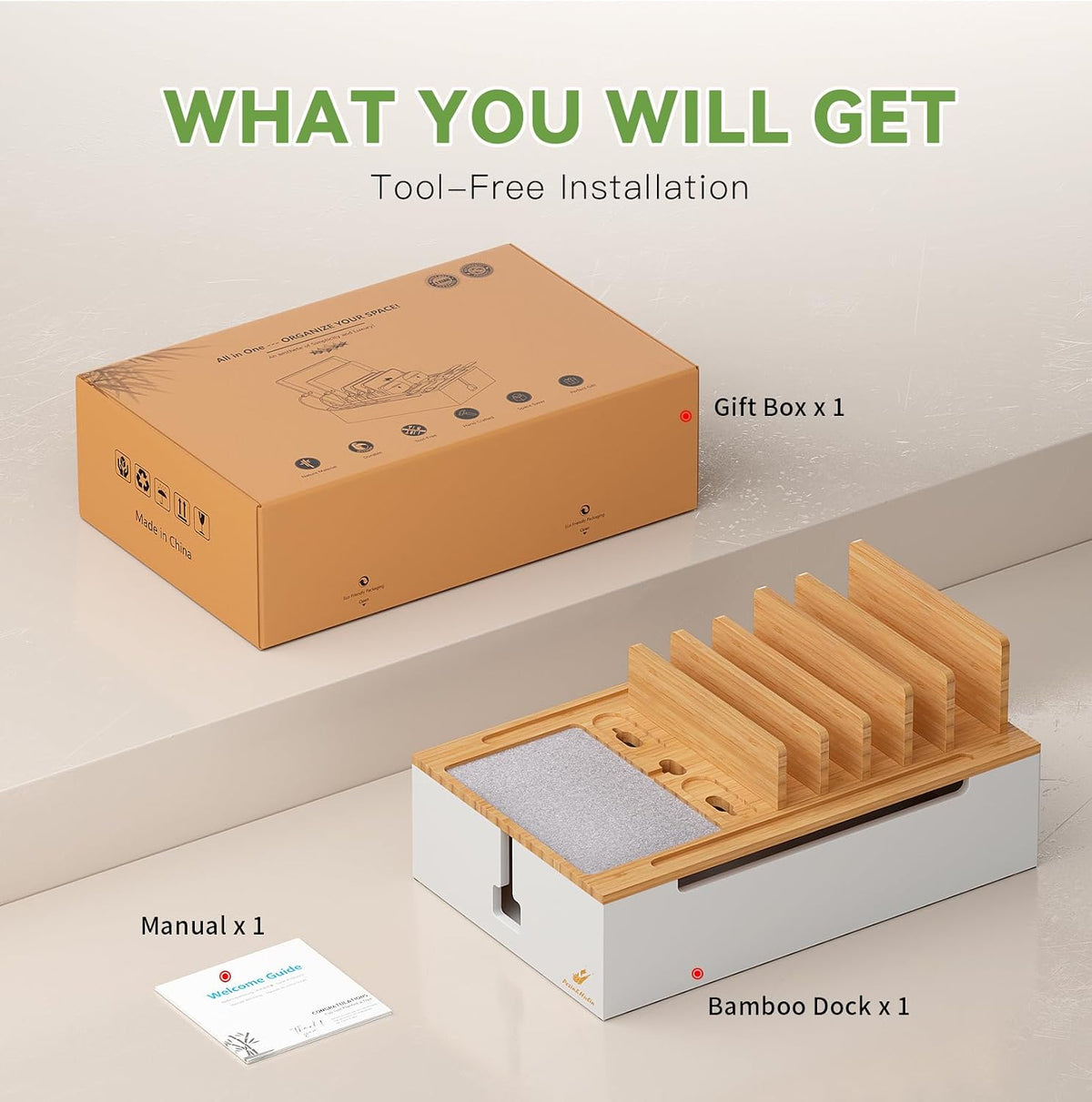 Pezin & Hulin Charging Station, Natural+White (No USB Charger and Cables)