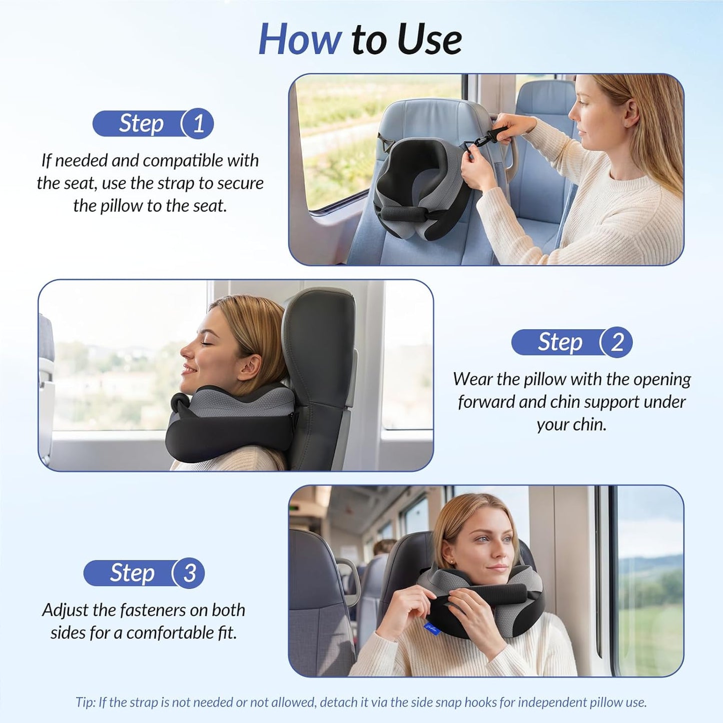 ZIKEE Ergonomic Travel Neck Pillow for Airplane, Dual-Hold Design to Stabilize Head and Neck on Flights, Ear-Free Memory Foam Airplane Travel Pillow, Quality Carrying Case, Breathable & Washable Cover