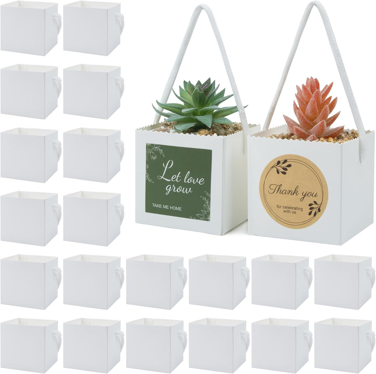 Temlum 2.5 Inch Succulent Wrap Bags (Fits 2.5″ Pots) with Thank You & Let Love Grow Stickers, Small Gift Box for Wedding, Baby Shower, Succulent Party Favors for Guests (Brown 100pcs)
