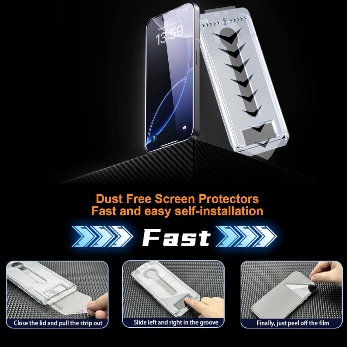 OneFish for iPhone 17 Pro 6.3inch Tempered Glass Screen Protector 2 Pack Auto Dust-Elimination Easy Installation HD Clear Screen Protector