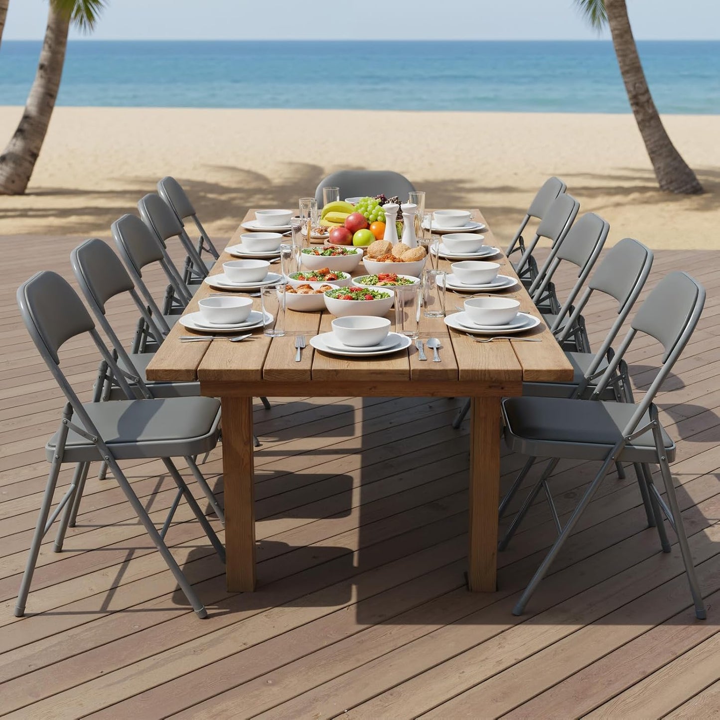 DUMOS 2 Pack Folding Chairs with Padded Cushion and Back - PU Leather Stackable Portable Dining Chairs Set, for Home and Office, Conference, Wedding, Party, Patio, Garden, for Indoor Outdoor, Grey