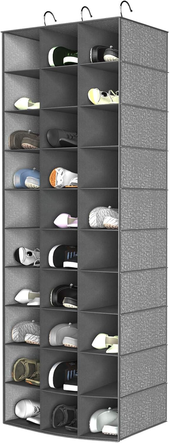 30 Section Hanging Shoe Organizer for Closet, Black